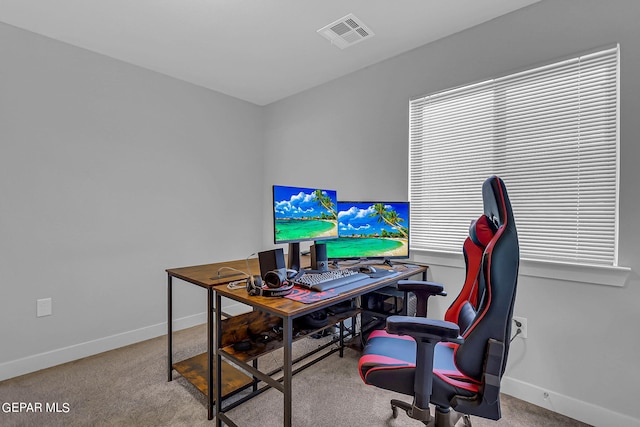 home office with carpet floors