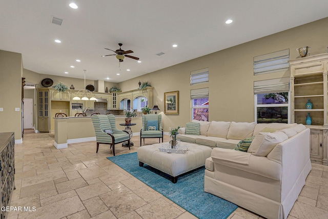 living room with ceiling fan