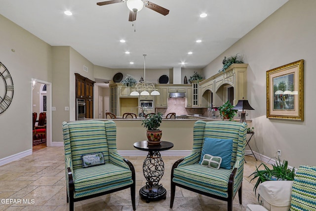 dining space with ceiling fan