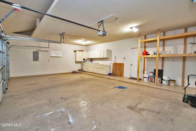 garage featuring a garage door opener and electric panel