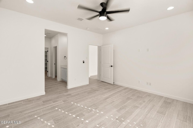 13397 Highworth Dr, El Paso, TX 79928 - unfurnished bedroom featuring a ceiling fan, visible vents, light wood-type flooring, baseboards, and recessed lighting