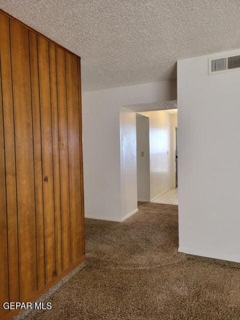 carpeted spare room with a textured ceiling