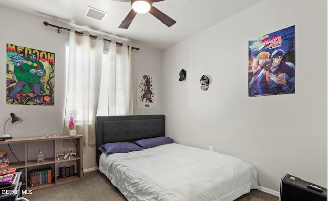 bedroom with carpet flooring and ceiling fan