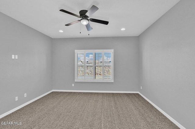 13645 Prime Vista Ct, El Paso, TX 79928 - empty room featuring carpet floors, baseboards, a ceiling fan, and recessed lighting