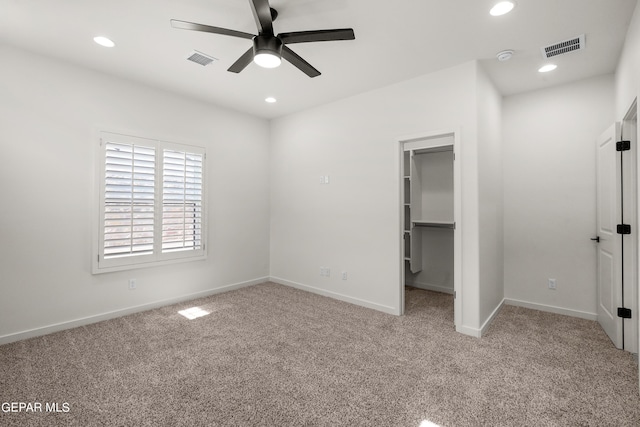 13866 Paseo Central Ave, El Paso, TX 79928 - unfurnished bedroom with carpet flooring, recessed lighting, baseboards, a spacious closet, and a ceiling fan