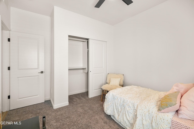 14956 Hill Ridge Ct, El Paso, TX 79938 - carpeted bedroom featuring a closet, baseboards, and a ceiling fan