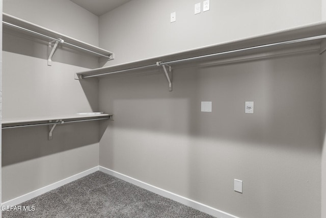 spacious closet featuring dark carpet