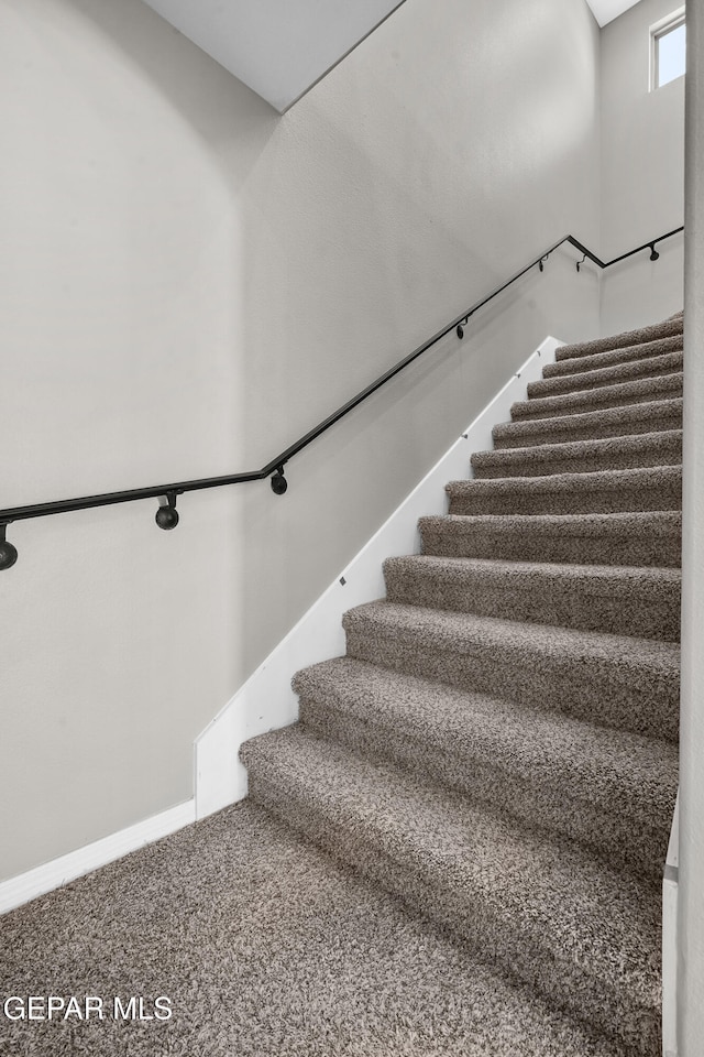 stairs featuring carpet floors