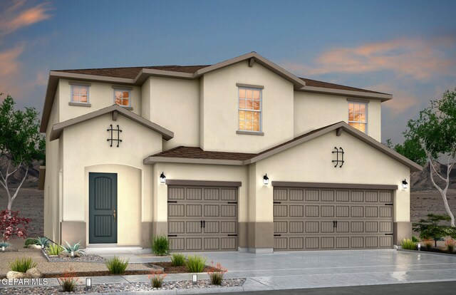 2224 Small Mountain Place, El Paso, TX 79911 - view of front facade featuring stucco siding, a shingled roof, a garage, and concrete driveway