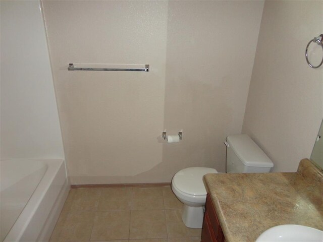 full bathroom featuring tile patterned floors, vanity, toilet, and separate shower and tub