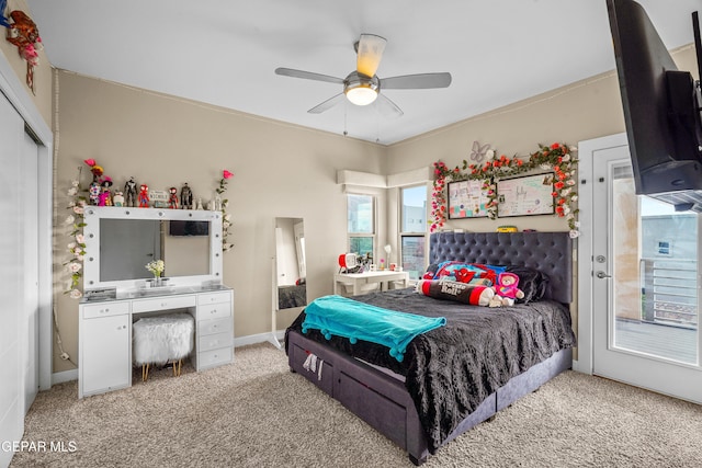 bedroom with carpet floors and ceiling fan