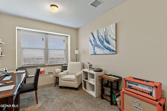 home office featuring carpet flooring