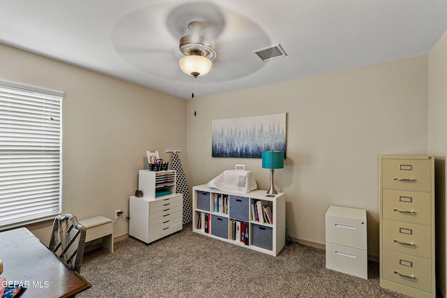 playroom featuring carpet and ceiling fan