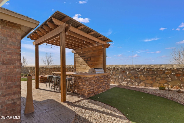 view of patio featuring exterior kitchen and exterior bar