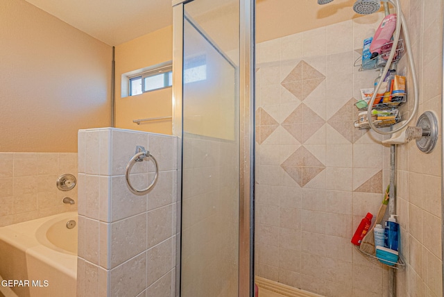 bathroom with plus walk in shower