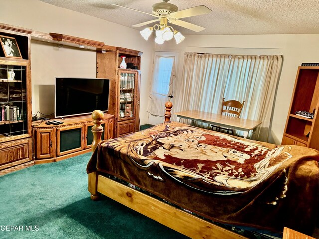 10521 Gaius Dr, El Paso, TX 79924 - bedroom featuring carpet, a textured ceiling, and ceiling fan