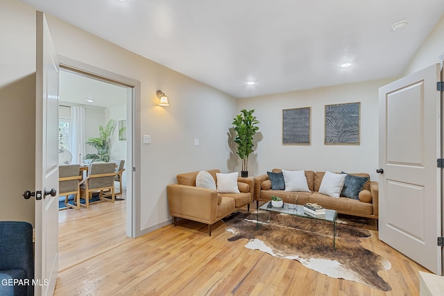 living room with light hardwood / wood-style flooring