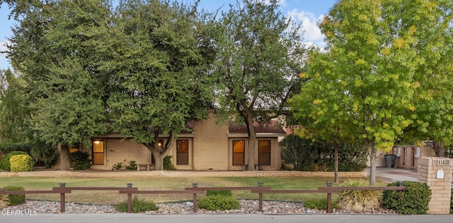 view of property hidden behind natural elements with a front yard