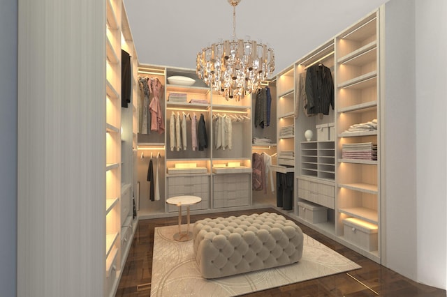 1609 Camino Alto Rd, El Paso, TX 79902 - walk in closet with a chandelier and wood finished floors