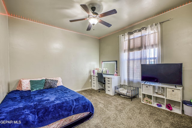 bedroom featuring carpet floors and ceiling fan