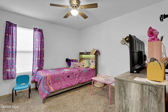 bedroom with carpet floors and ceiling fan