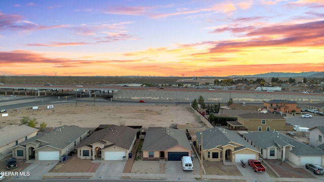 view of aerial view at dusk