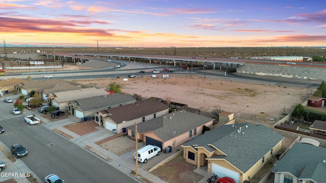 view of aerial view at dusk