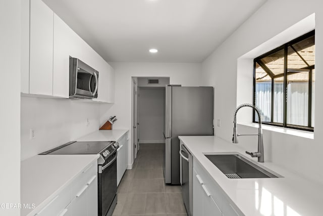 kitchen featuring sink, white cabinetry, and stainless steel appliances