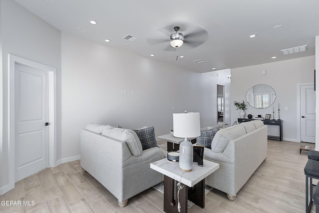 15224 Gauge Ct, El Paso, TX 79938 - living room featuring ceiling fan, recessed lighting, light wood finished floors, and baseboards