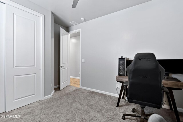 view of carpeted home office