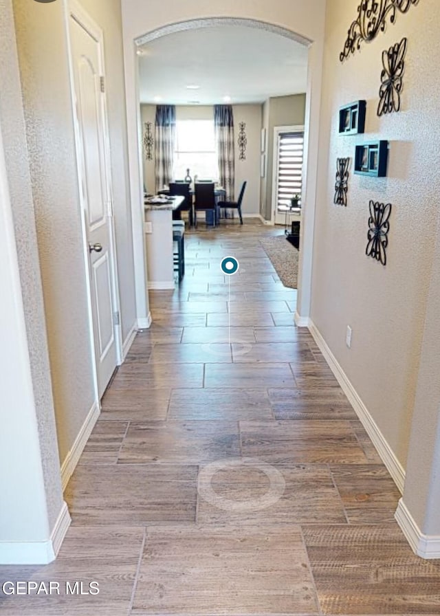 hall with hardwood / wood-style flooring