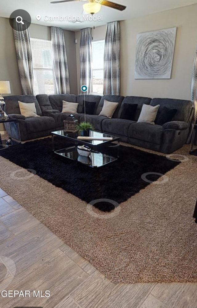 living room with ceiling fan