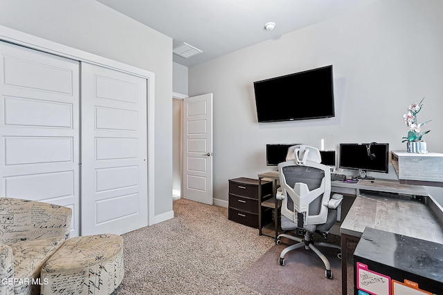 view of carpeted home office