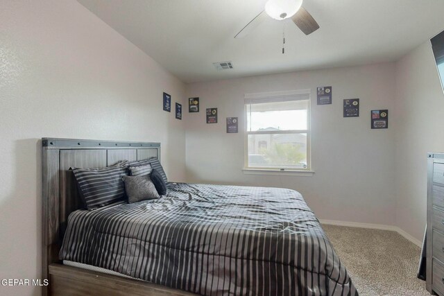 bedroom with carpet flooring and ceiling fan