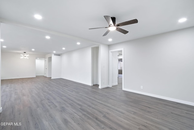 interior space featuring dark hardwood / wood-style floors and ceiling fan