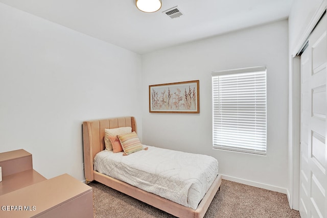 bedroom with multiple windows, carpet flooring, and a closet