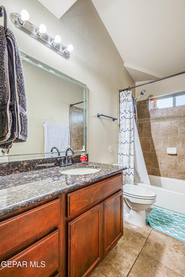 full bathroom featuring vanity, toilet, and shower / bath combo