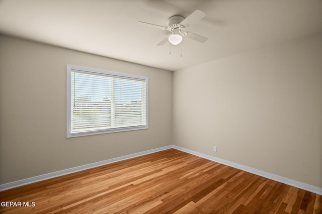 unfurnished room featuring ceiling fan and light wood-type flooring