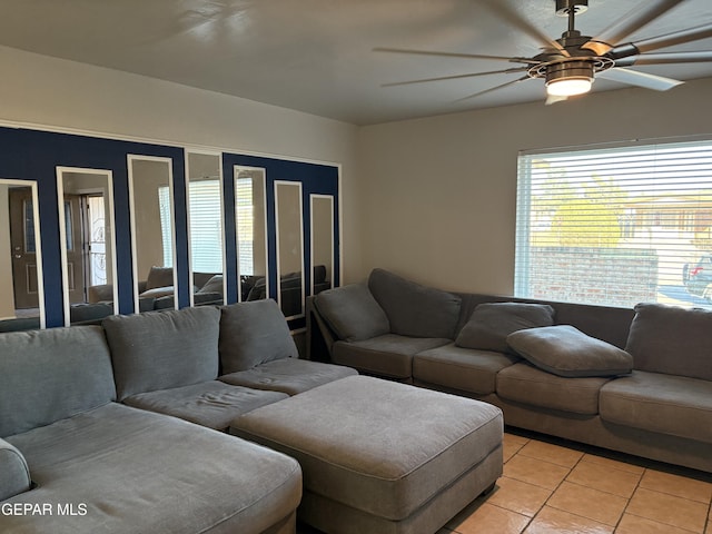 2149 Octubre Dr, El Paso, TX 79935 - living room featuring light tile patterned flooring and a ceiling fan