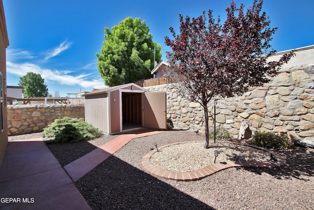 view of yard featuring a shed