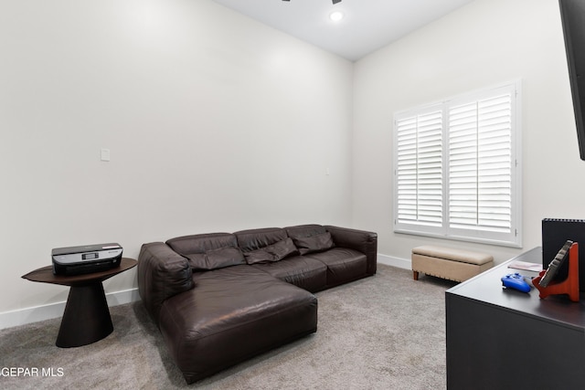 living room with light colored carpet