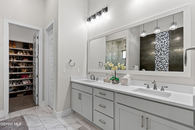 bathroom featuring vanity and walk in shower