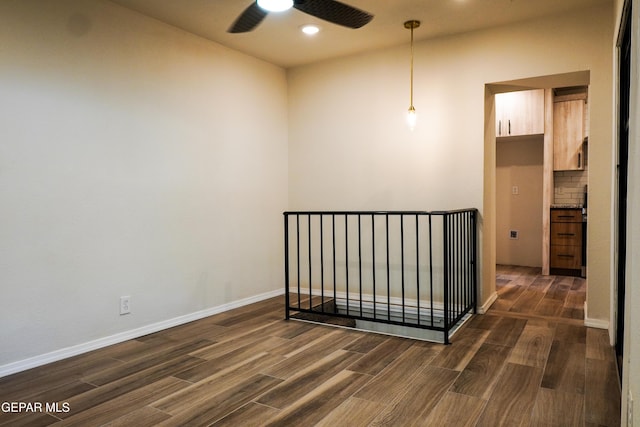 2406 Lebanon Rear, Rear, El Paso, TX 79930 - empty room featuring dark wood-style flooring, a ceiling fan, baseboards, and recessed lighting