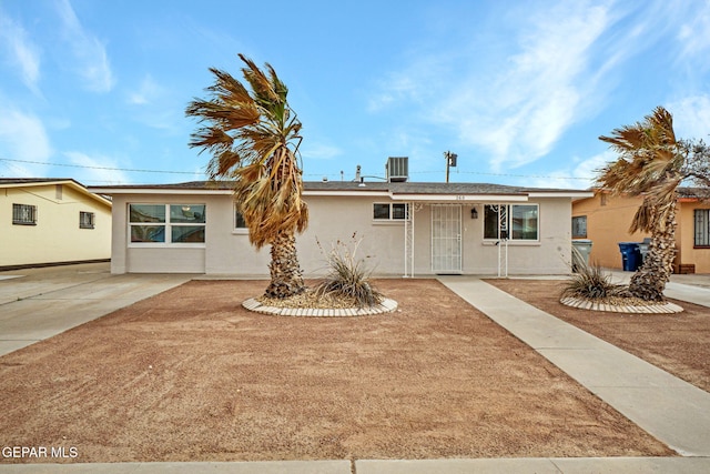 view of front of property with central air condition unit and stucco siding