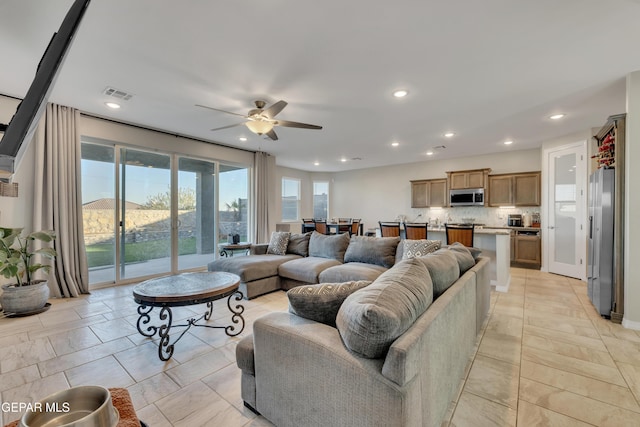 912 Crystal Deer Dr, El Paso, TX 79928 - living room with ceiling fan and recessed lighting