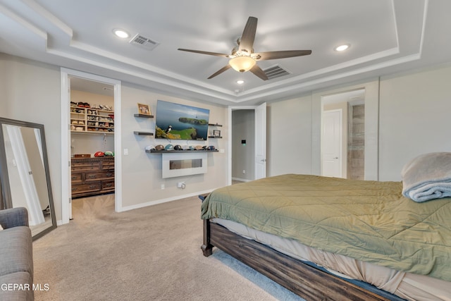 912 Crystal Deer Dr, El Paso, TX 79928 - bedroom featuring a tray ceiling, carpet, a spacious closet, a closet, and recessed lighting