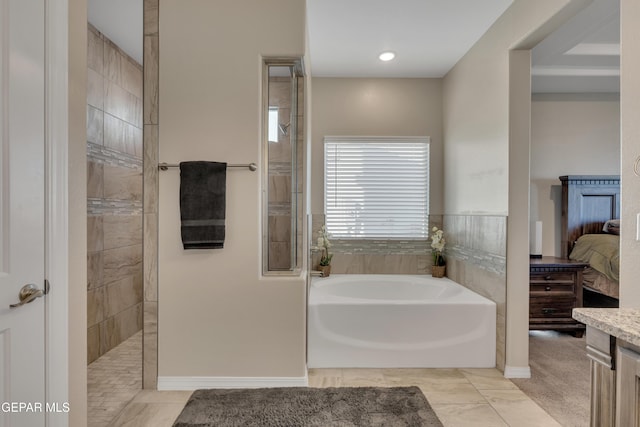 912 Crystal Deer Dr, El Paso, TX 79928 - bathroom featuring tile patterned floors, vanity, and plus walk in shower
