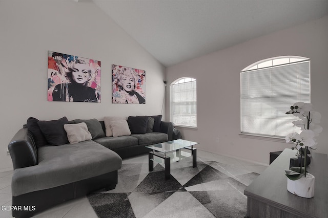 living room with vaulted ceiling