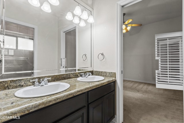 bathroom with vanity and ceiling fan