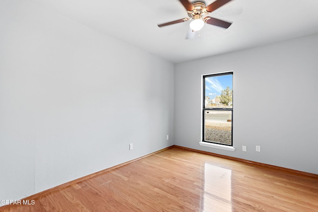 unfurnished room with ceiling fan and light hardwood / wood-style flooring